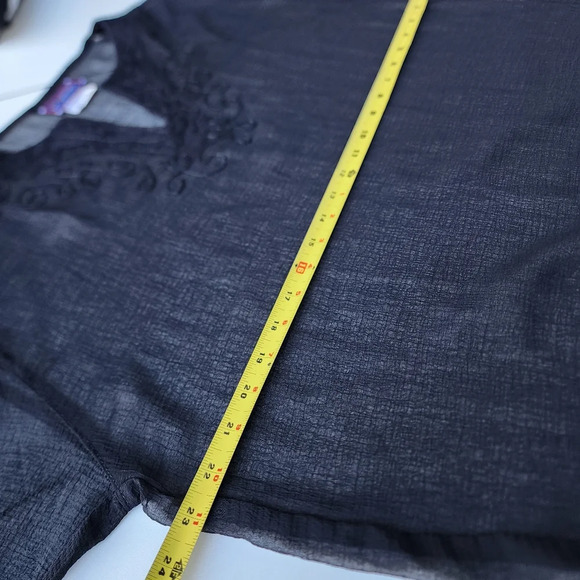 I.G. Sport Black Airy Sheer Polyester Gauze Tunic Top Embroidery Blouse India XL - Picture 7 of 11